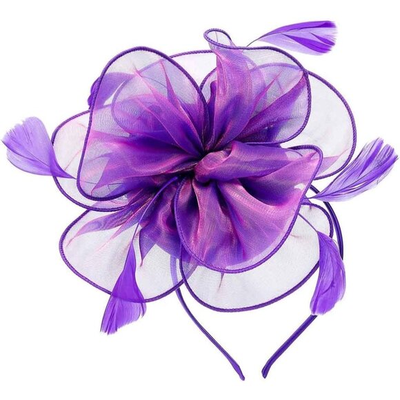 Fascinator Hat Veil Feather Z - Purple